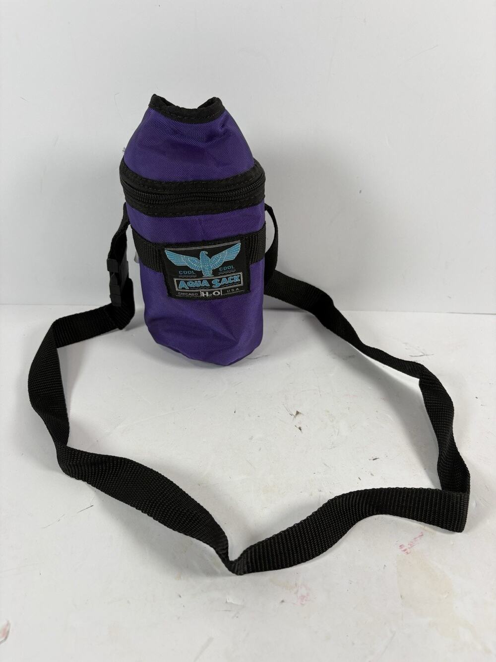 Vintage Aqua Sack Insulated Bottle Carrier Purple Chicago H2O Shoulder Strap USA